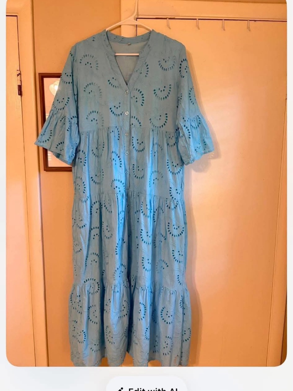 Light Blue Eyelet Tiered Midi Dress